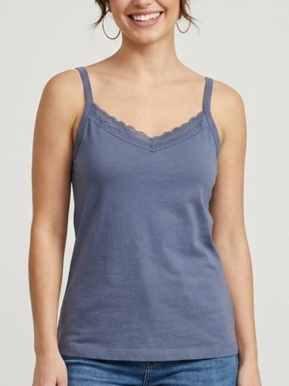 Felina Slate-Blue Lace Trim Cotton Camisole Tank